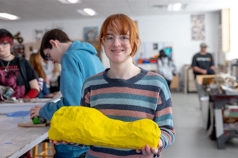 Students do papier-mache art